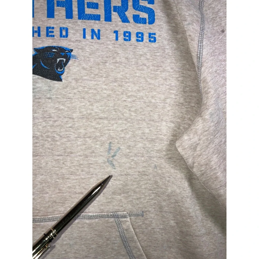 Nike Hoodie Men 3XL NFL Carolina Panthers Oatmeal Beige Blue Paint 90s Thrashed